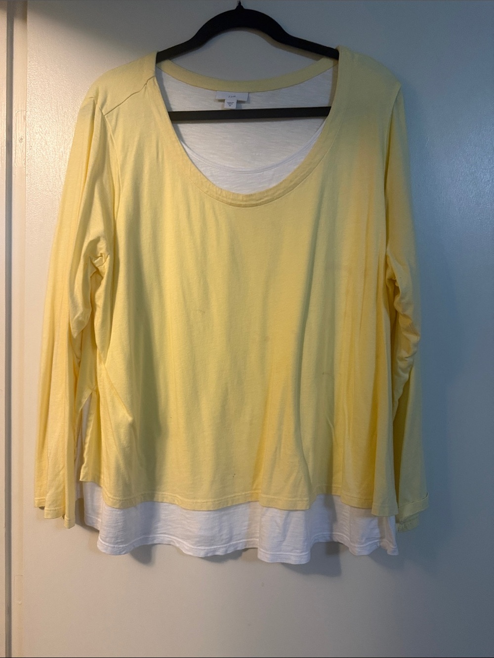 J. Jill Pale Yellow Long Sleeve Layered Scoop-Neck Top with White Underlayer